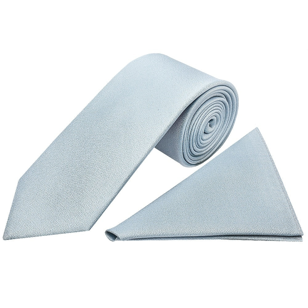 Plain Steel Blue Silk Classic Mens Tie And Pocket Square Set 1