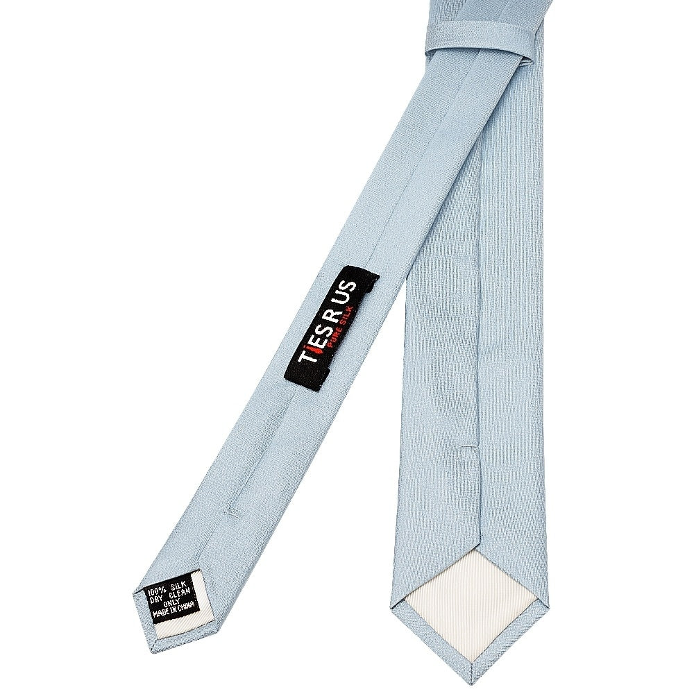 Plain Steel Blue Silk Skinny Boys Tie And Pocket Square Set 4