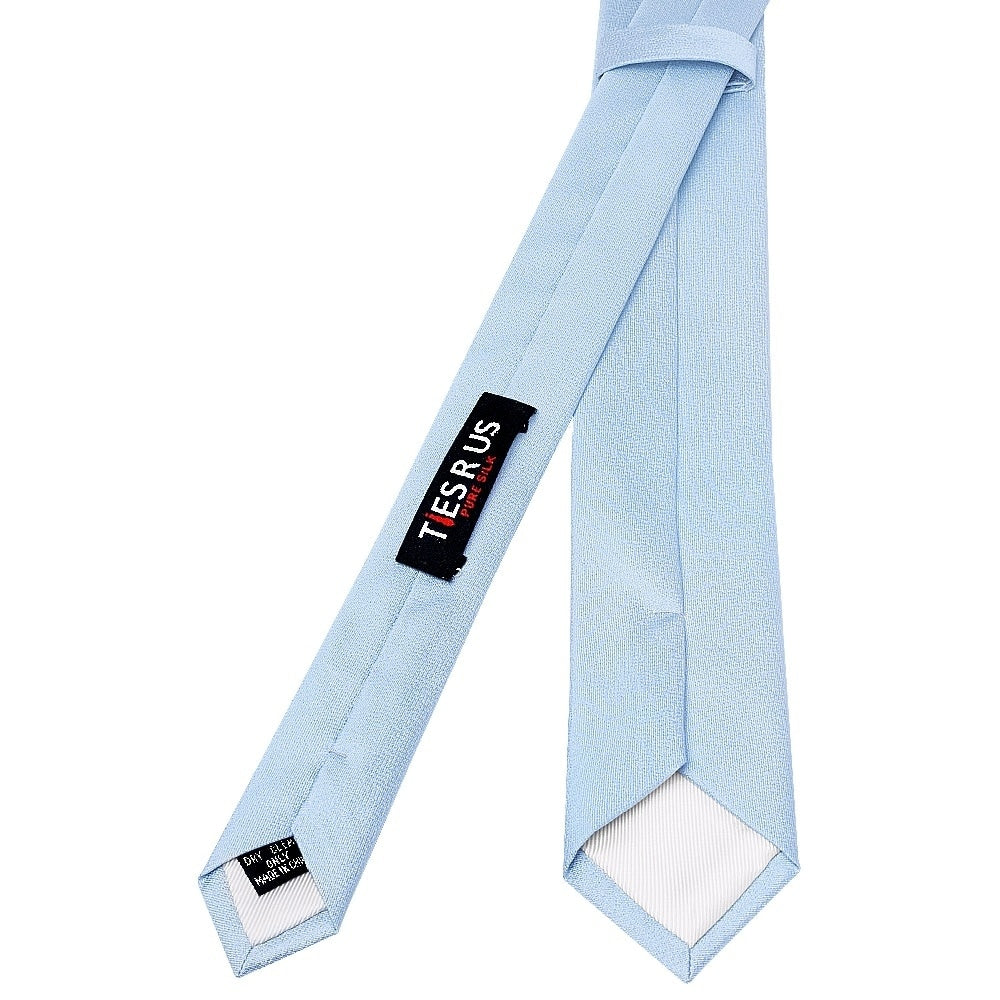 Plain Light Blue Silk Skinny Mens Tie And Pocket Square Set 4