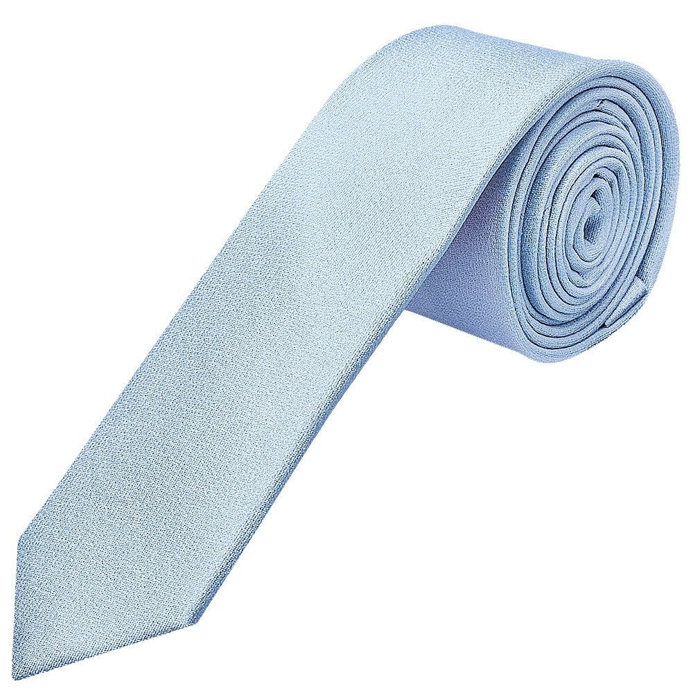 Plain Light Blue Silk Skinny Mens Tie 1