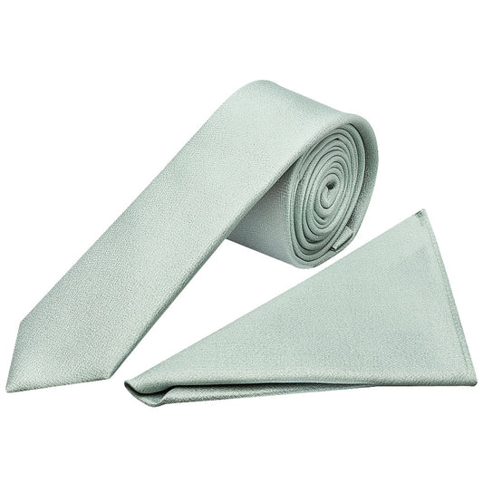 Plain Duck Egg Silk Skinny Mens Tie And Pocket Square Set 1