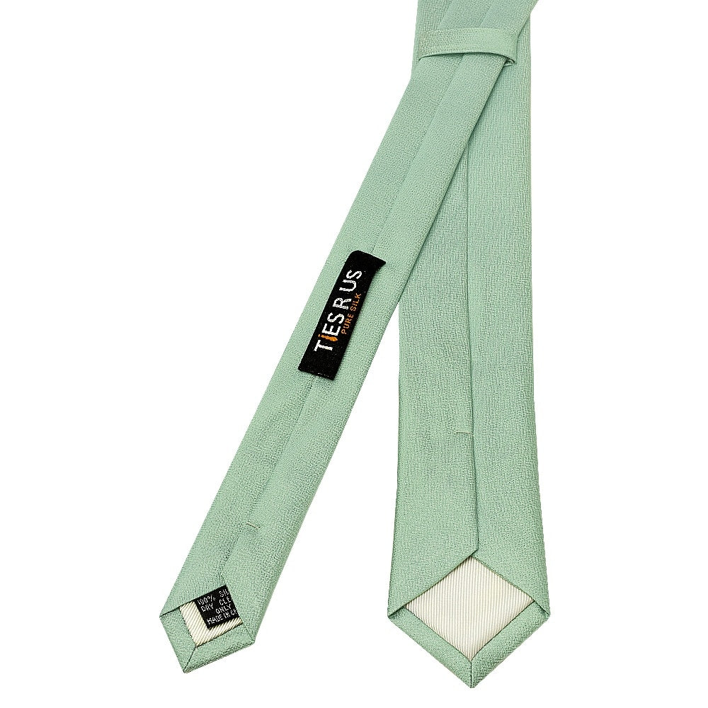 Plain Sea Grass Silk Skinny Mens Tie 3