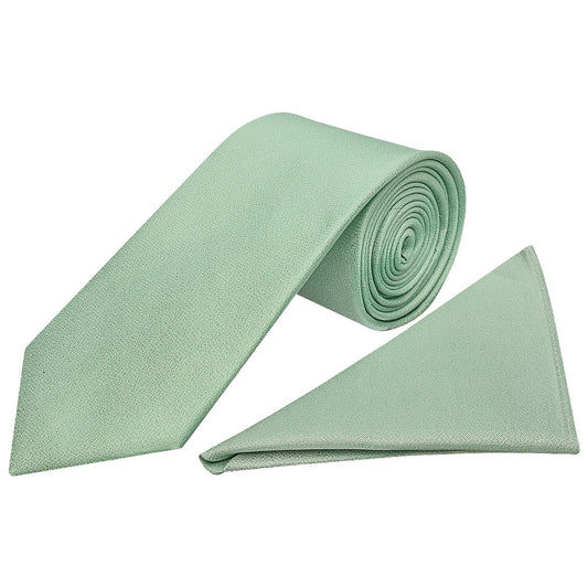 Plain Sea Grass Silk Classic Mens Tie And Pocket Square Set 1