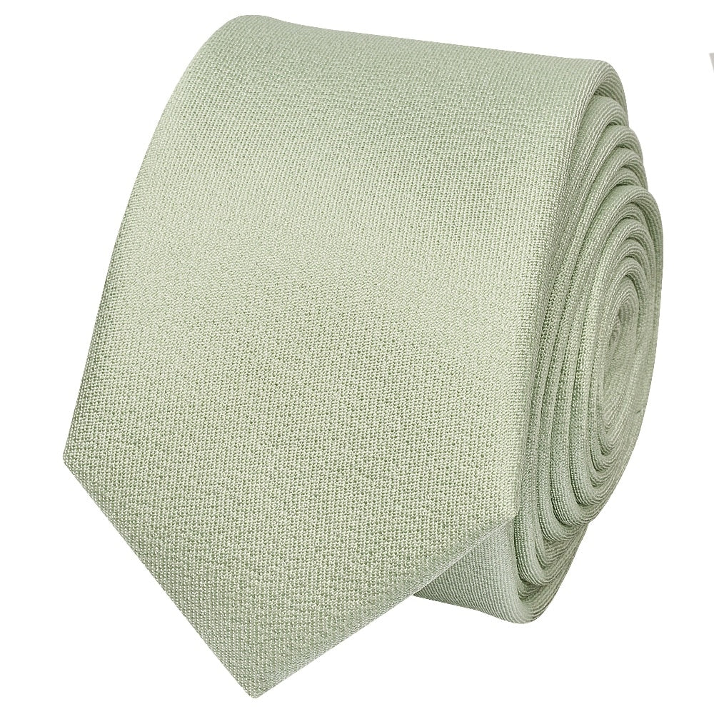 Plain Light Sage Green Silk Skinny Mens Tie 2