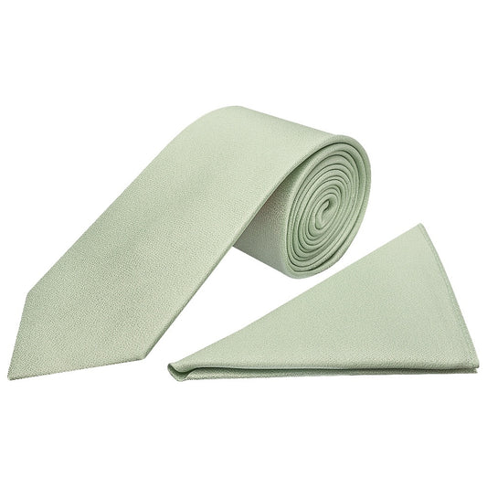 Plain Light Sage Green Silk Classic Mens Tie And Pocket Square Set 1