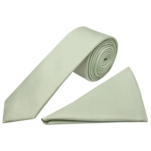 Plain Light Sage Green Silk Skinny Boys Tie And Pocket Square Set 1