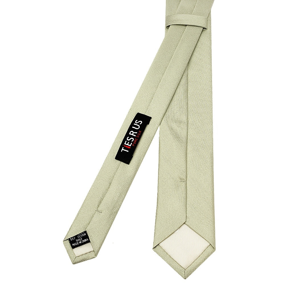 Plain Sage Green Silk Skinny Mens Tie 3