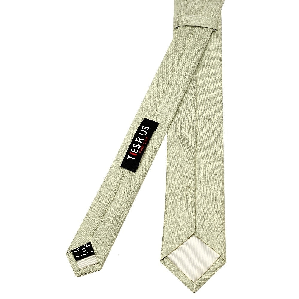 Plain Sage Green Silk Skinny Boys Tie And Pocket Square Set 4