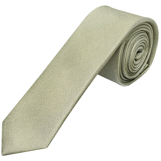 Plain Khaki Green Silk Skinny Mens Tie 1