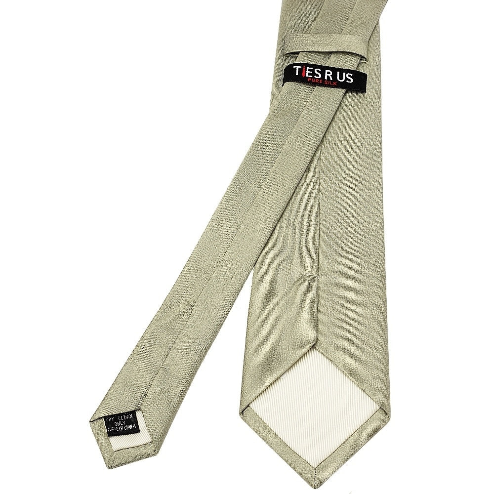 Plain Khaki Green Silk Classic Mens Tie And Pocket Square Set 4