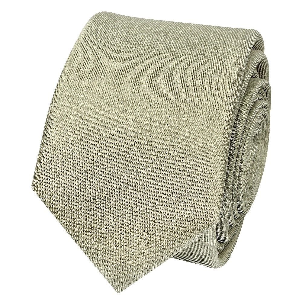Plain Khaki Green Silk Skinny Mens Tie And Pocket Square Set 3