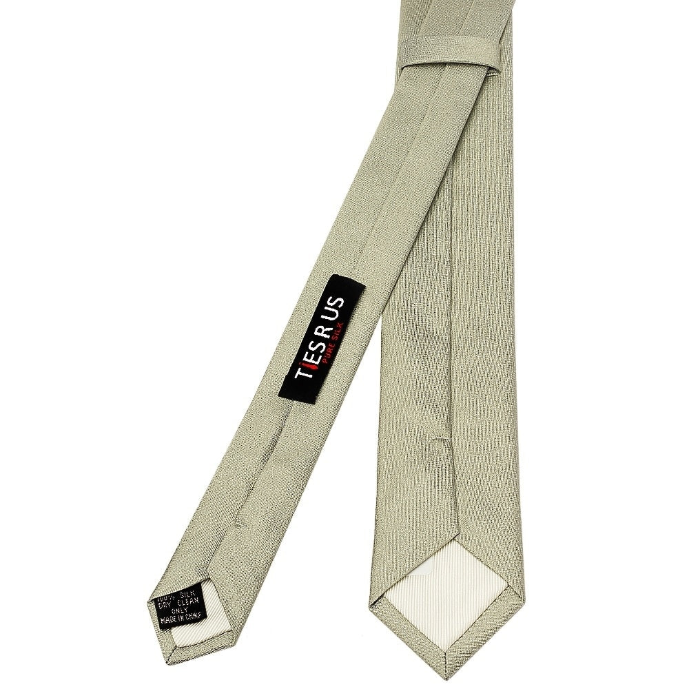 Plain Khaki Green Silk Skinny Mens Tie And Pocket Square Set 4