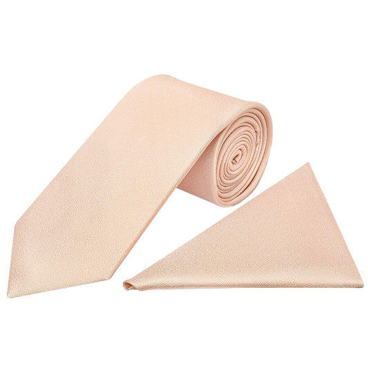 Plain Nude Silk Classic Mens Tie And Pocket Square Set 1