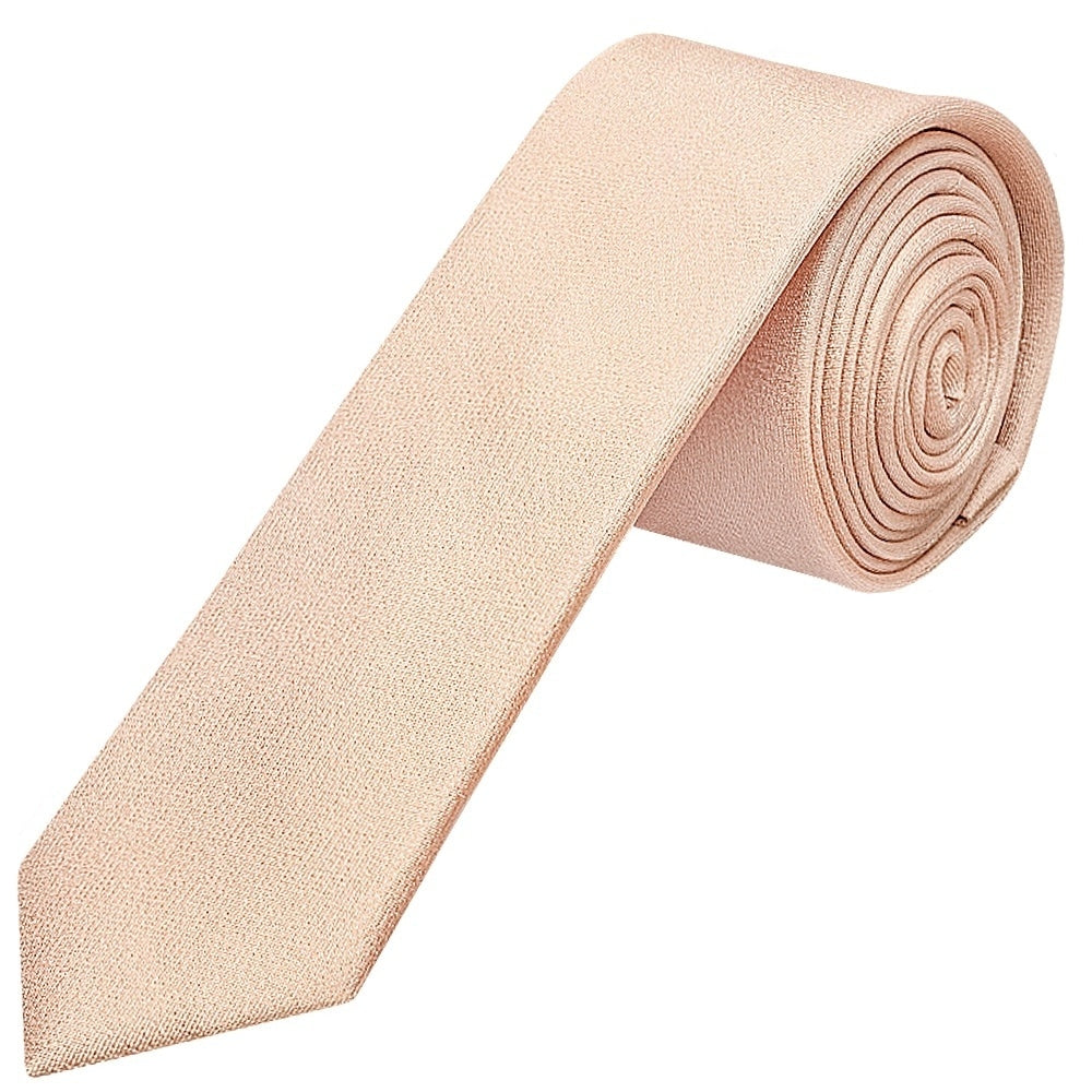Plain Nude Silk Skinny Boys Tie And Pocket Square Set 2