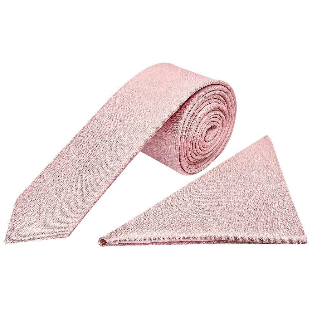 Plain Dusty Rose Silk Skinny Mens Tie And Pocket Square Set 1