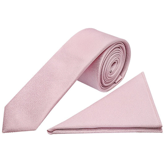 Plain Lilac Pink Silk Skinny Boys Tie And Pocket Square Set 1