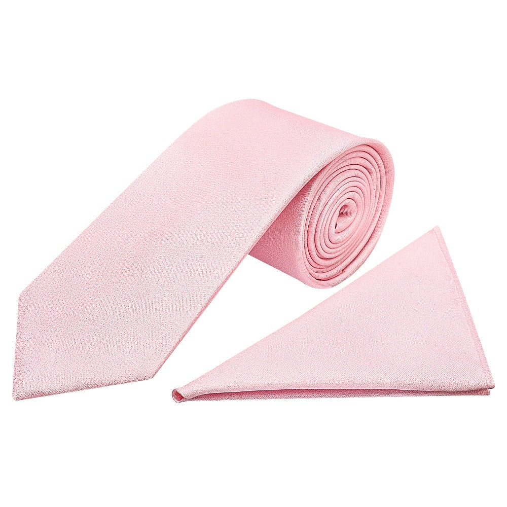 Plain Blush Pink Silk Classic Mens Tie And Pocket Square Set 1