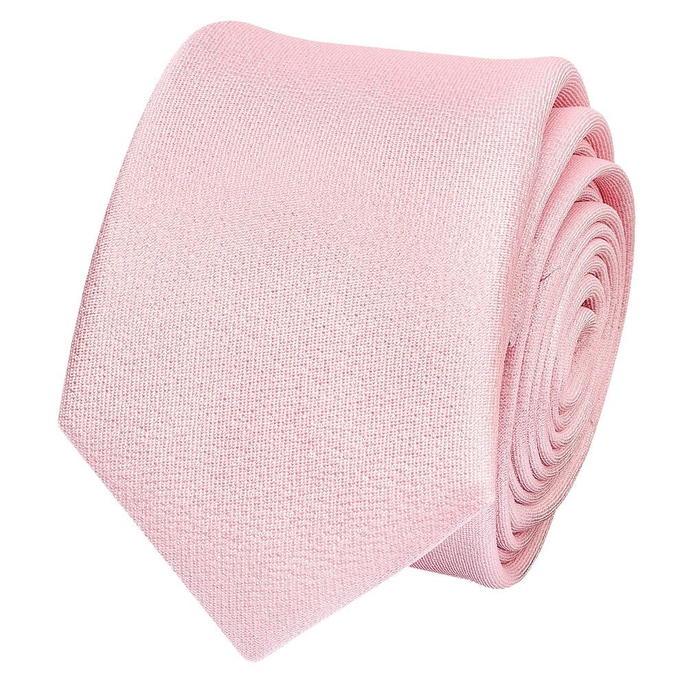 Plain Blush Pink Silk Skinny Mens Tie And Pocket Square Set 3