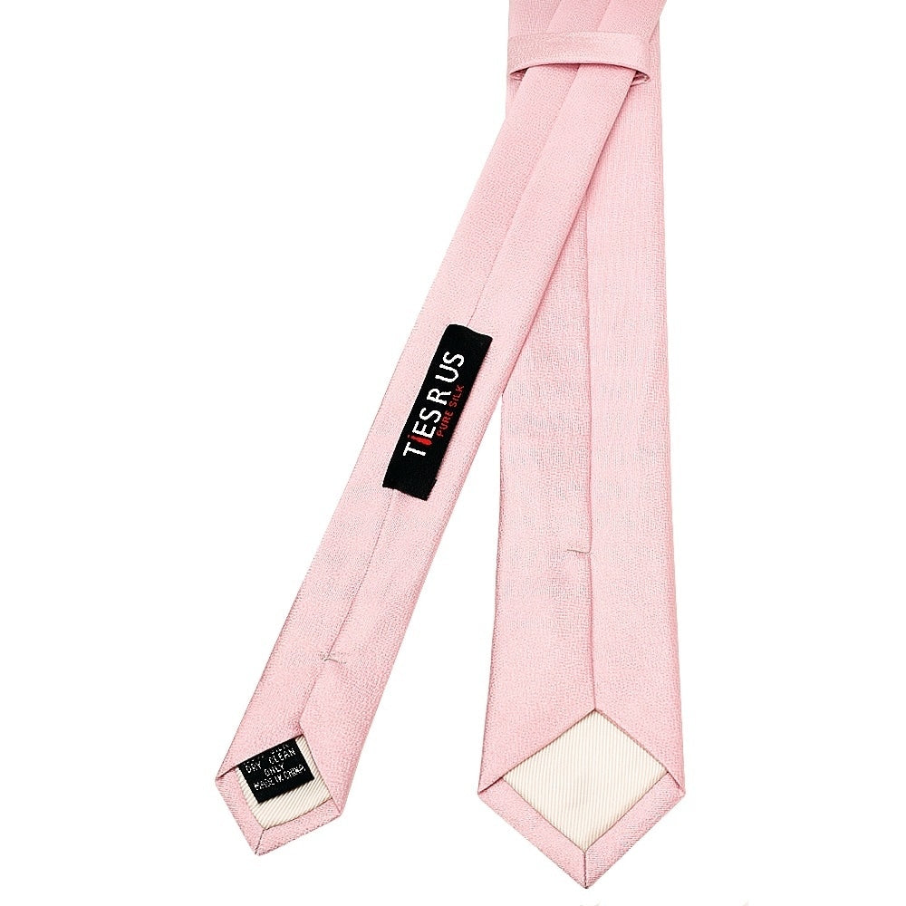 Plain Blush Pink Silk Skinny Mens Tie And Pocket Square Set 4