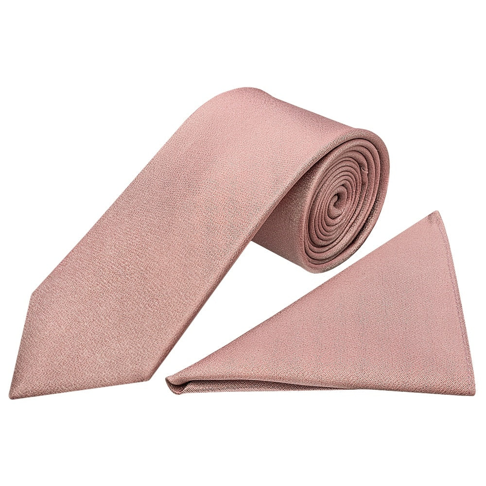 Plain Rose Gold Silk Classic Mens Tie And Pocket Square Set 1