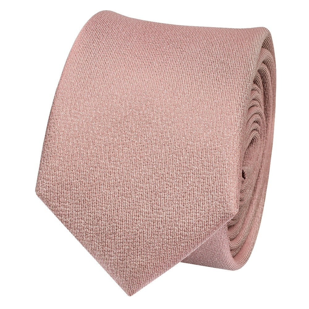 Plain Rose Gold Silk Skinny Boys Tie And Pocket Square Set 3