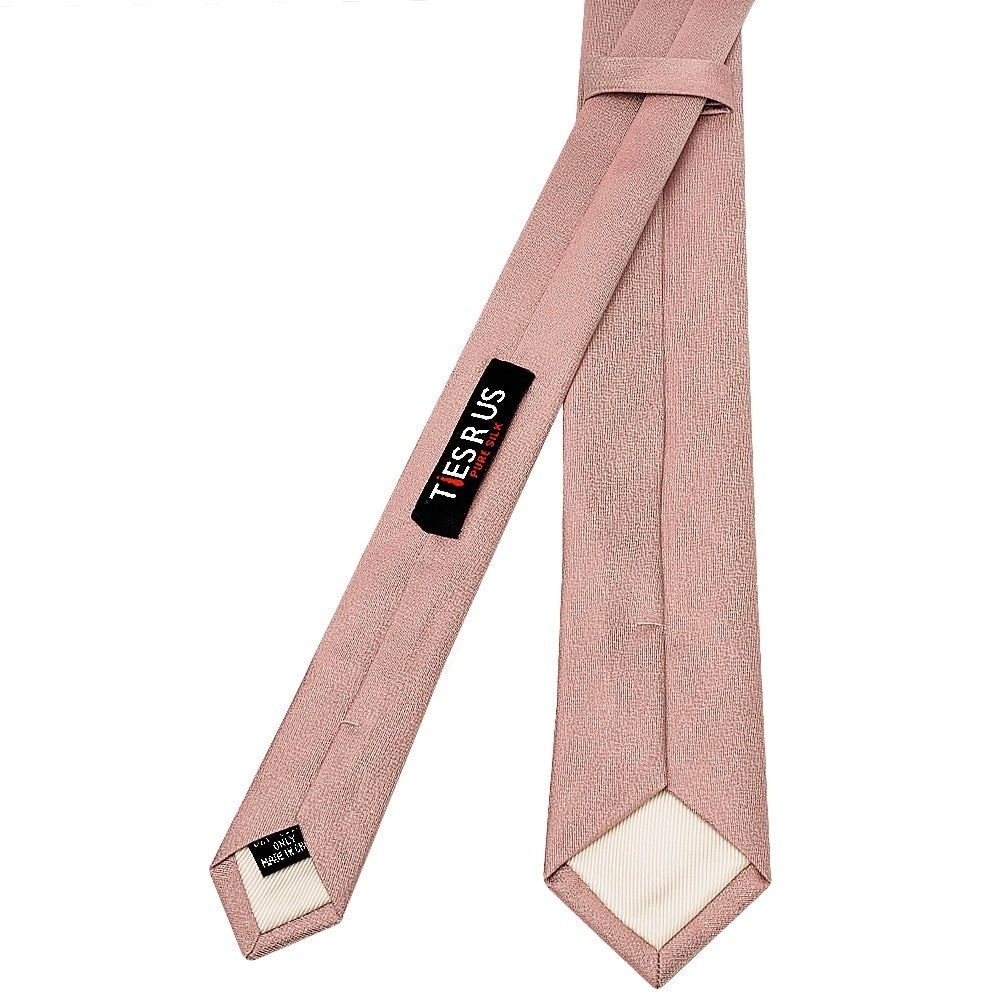 Plain Rose Gold Silk Skinny Boys Tie And Pocket Square Set 4
