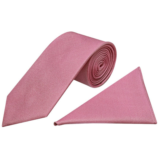 Plain Dusty Pink Silk Classic Mens Tie And Pocket Square Set 1