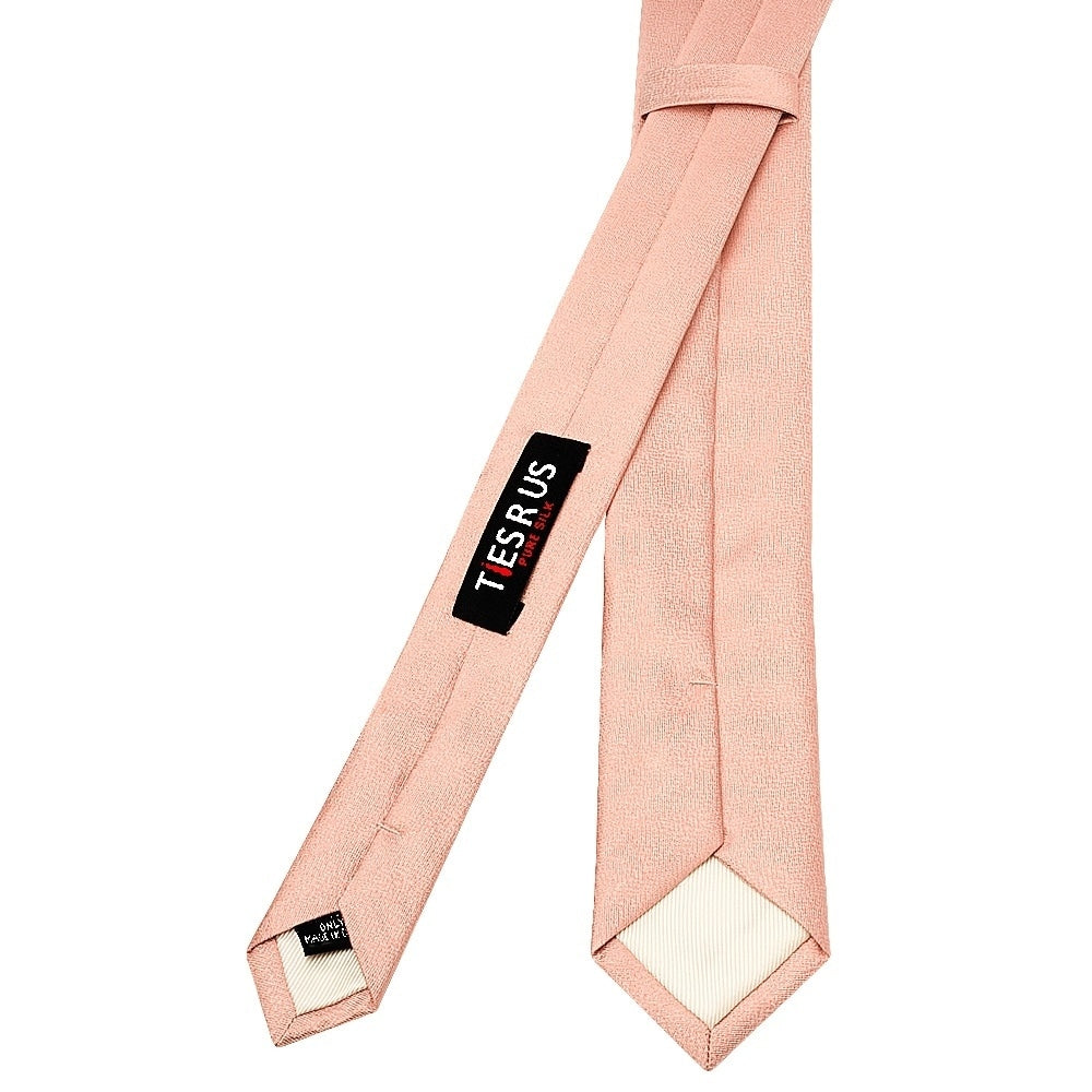 Plain Rose Quartz Silk Skinny Mens Tie And Pocket Square Set 4
