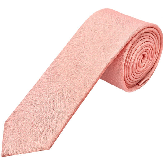 Plain Salmon Peach Silk Skinny Boys Tie 1