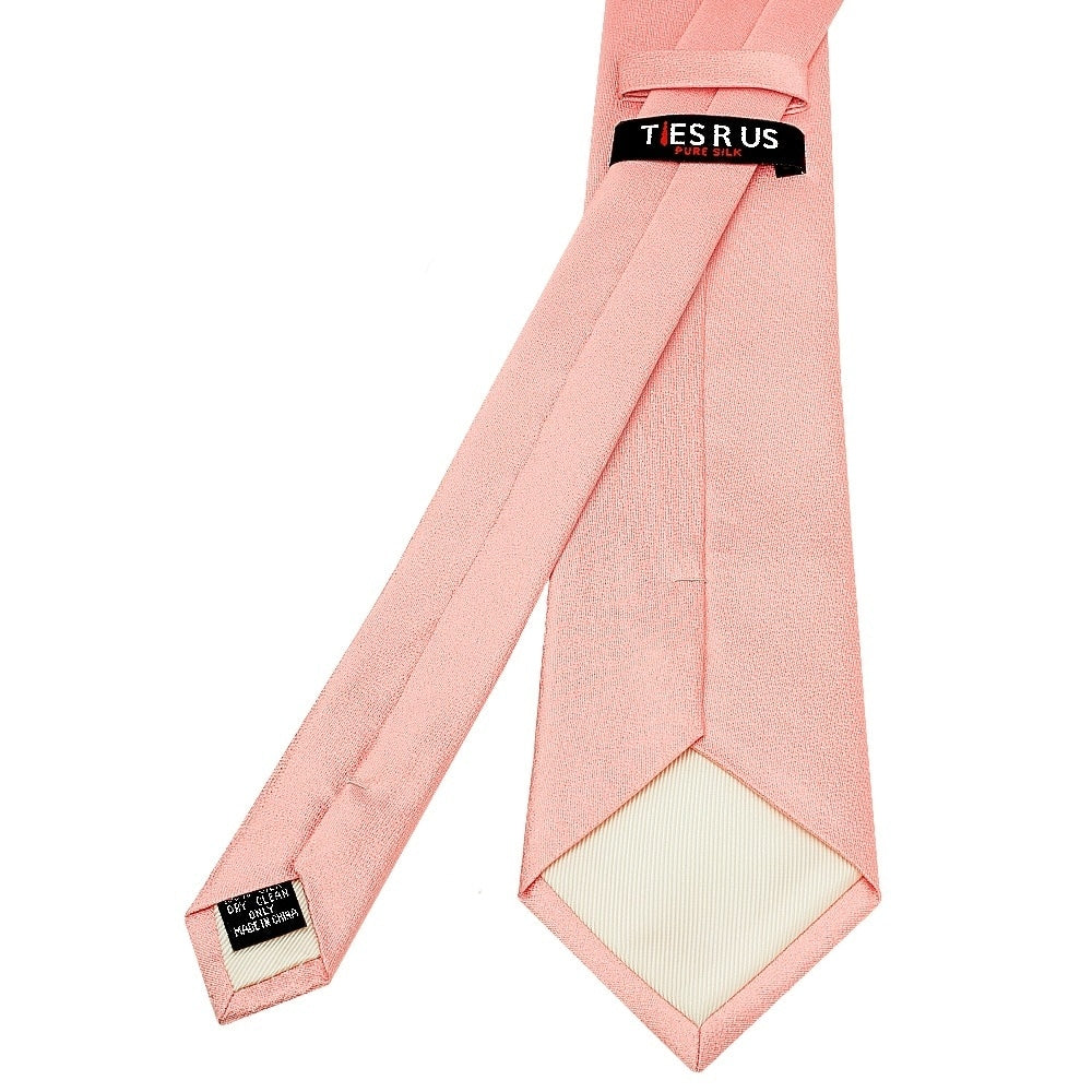 Plain Salmon Peach Silk Classic Mens Tie And Pocket Square Set 4