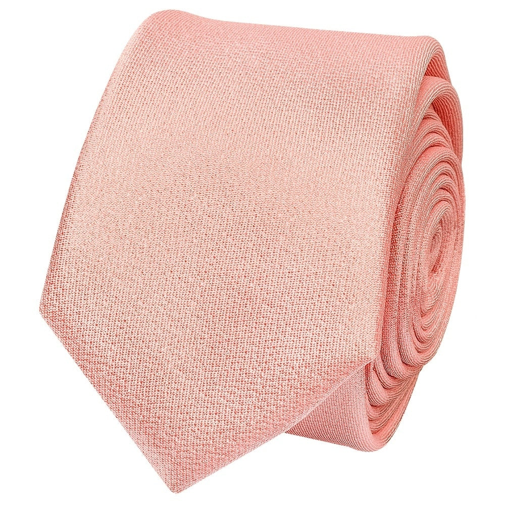Plain Salmon Peach Silk Skinny Boys Tie And Pocket Square Set 3