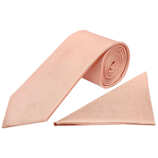 Plain Rose Quartz Silk Classic Mens Tie And Pocket Square Set 1