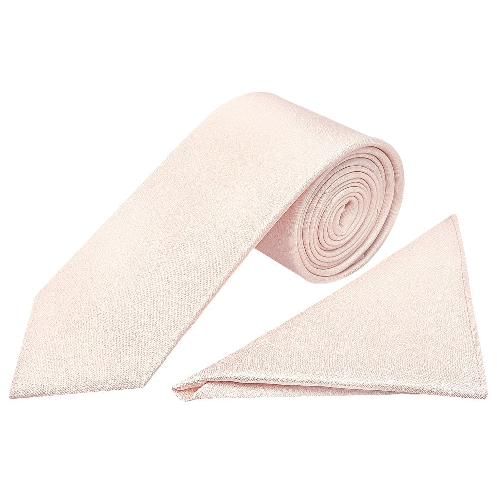 Plain Blush Silk Classic Mens Tie And Pocket Square Set 1