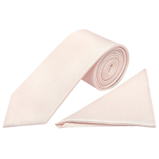 Plain Blush Silk Classic Mens Tie And Pocket Square Set 1