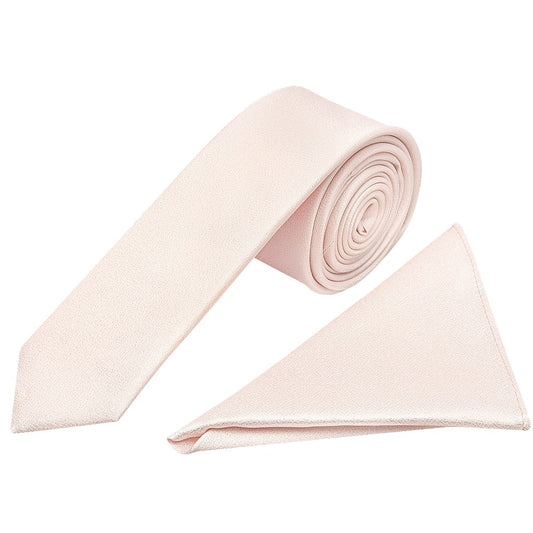 Plain Blush Silk Skinny Mens Tie And Pocket Square Set 1