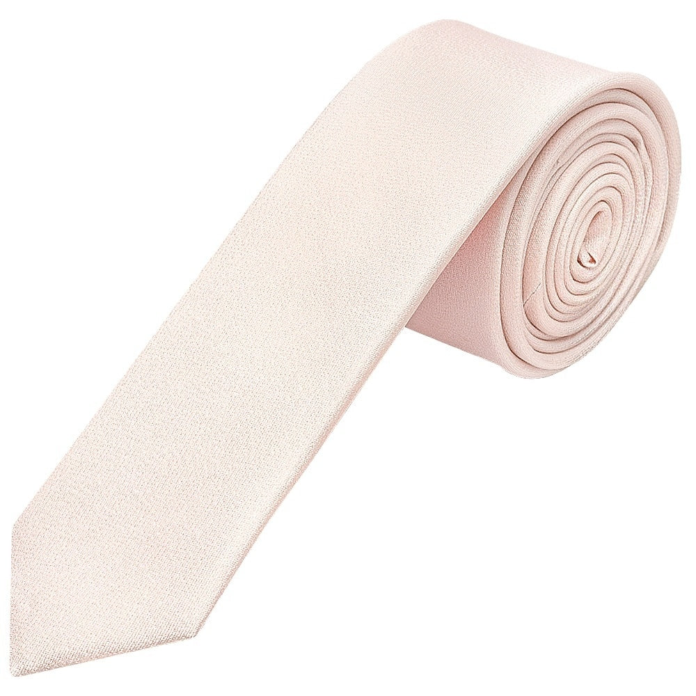 Plain Blush Silk Skinny Boys Tie And Pocket Square Set 2