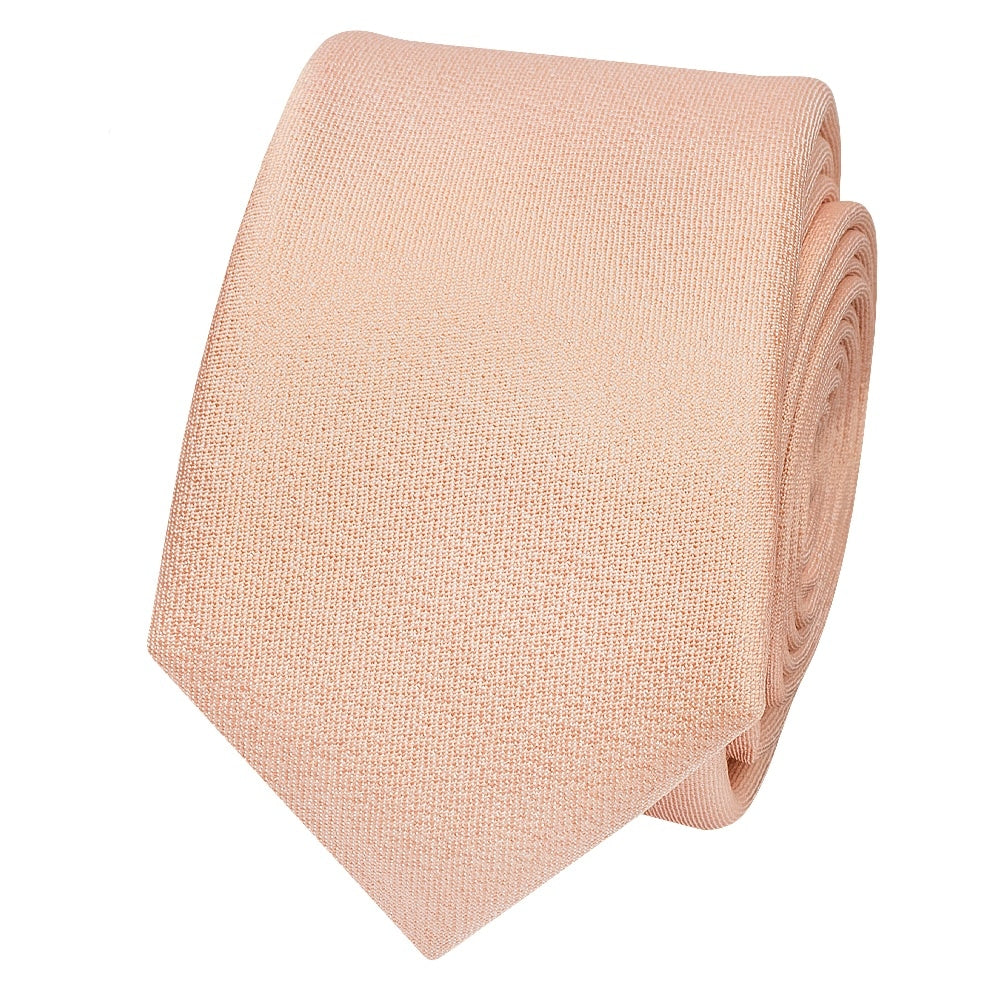 Plain Pale Peach Silk Skinny Mens Tie 2