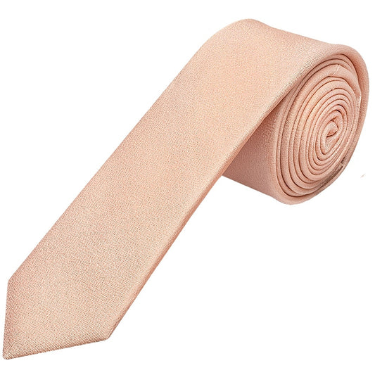 Plain Pale Peach Silk Skinny Boys Tie 1