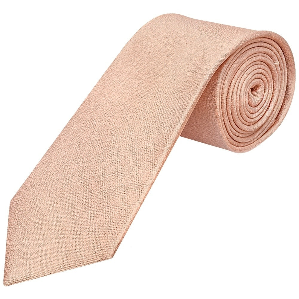 Plain Pale Peach Silk Classic Mens Tie And Pocket Square Set 2