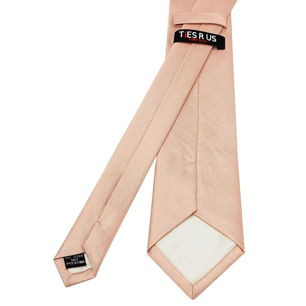 Plain Pale Peach Silk Classic Mens Tie And Pocket Square Set 4