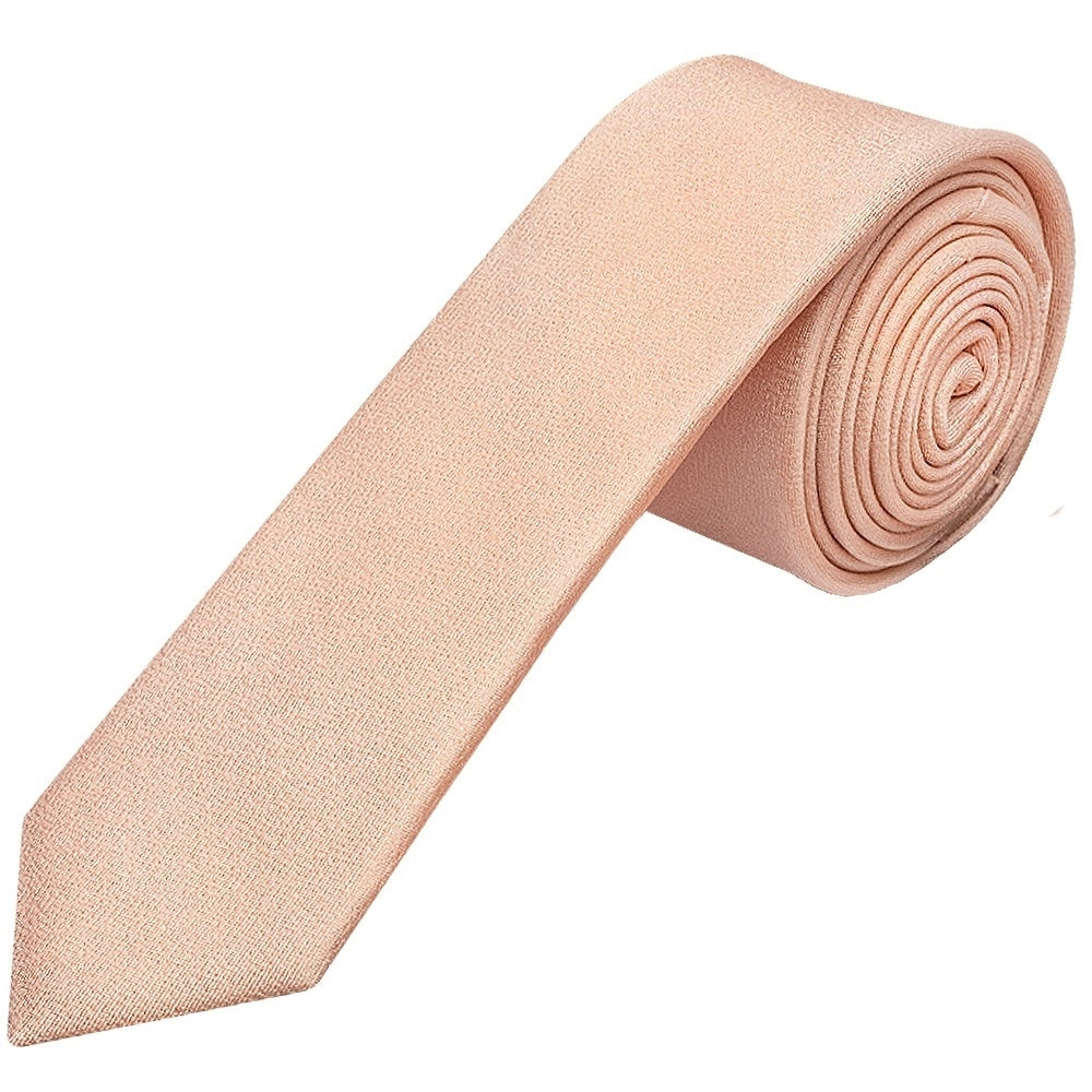 Plain Pale Peach Silk Skinny Mens Tie And Pocket Square Set 2