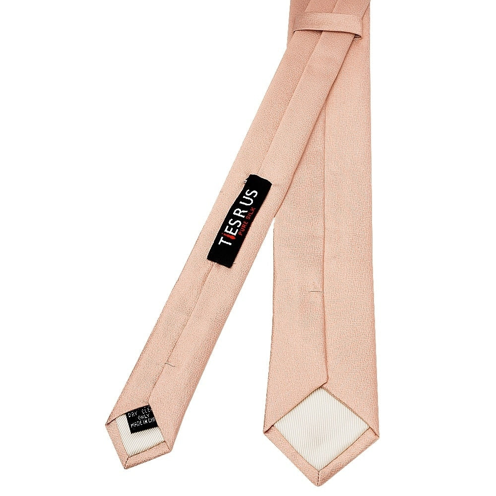 Plain Pale Peach Silk Skinny Mens Tie And Pocket Square Set 4