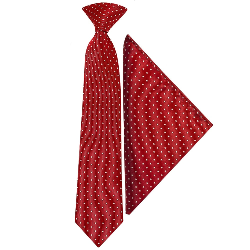 Pre Tied Red And White Polka Dot Boys Tie And Pocket Square Set Age 4 7 1