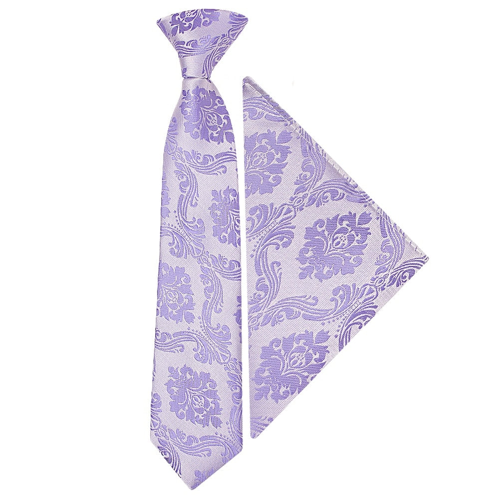 Pre Tied Lilac Paisley Boys Tie And Pocket Square Set Age 4 7 1