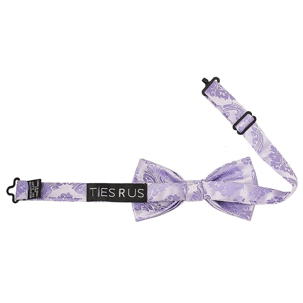 Pre Tied Lilac Paisley Boys Bow Tie And Pocket Square Set 3