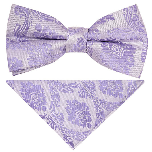 Pre Tied Lilac Paisley Boys Bow Tie And Pocket Square Set Age 4 7 1