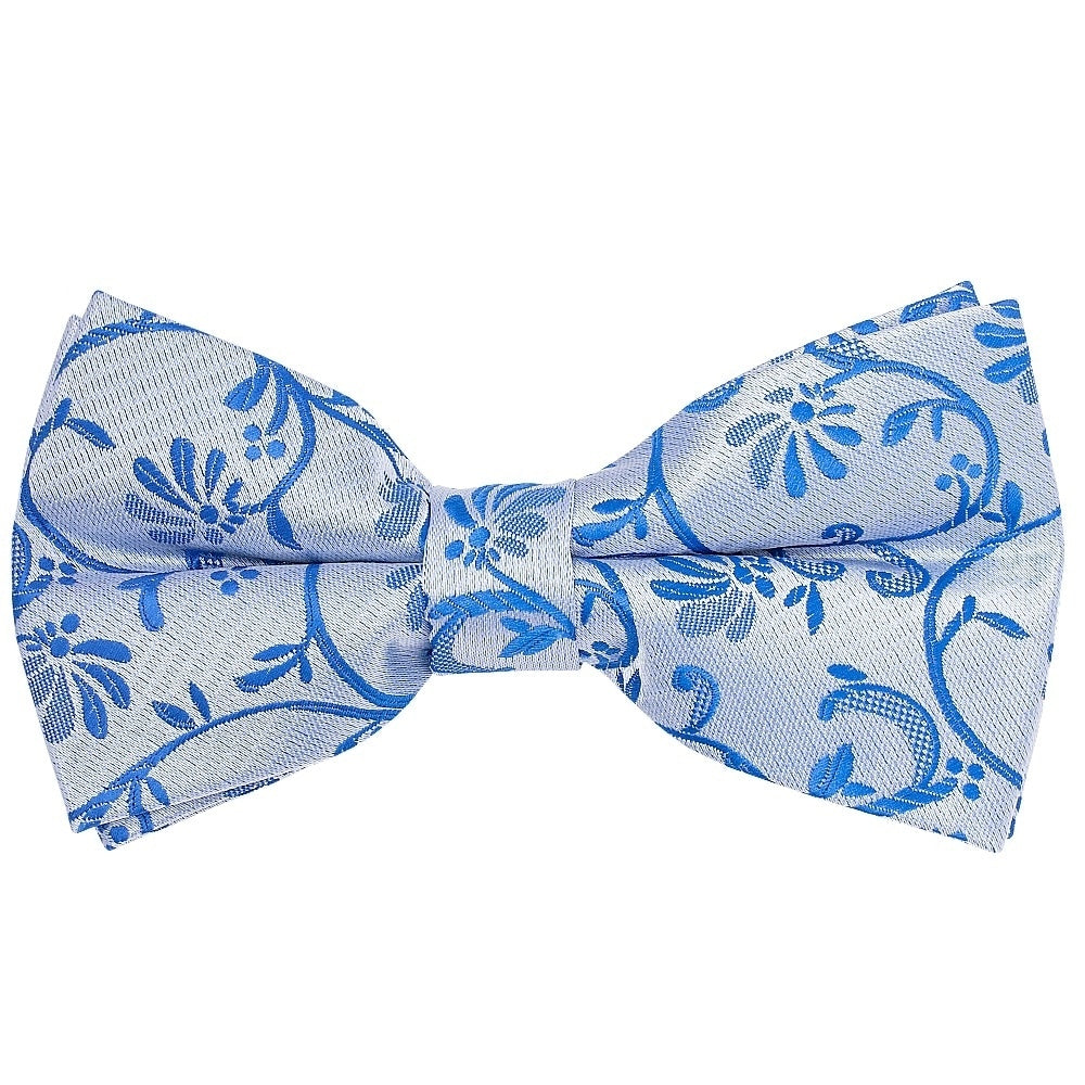 Pre Tied Royal Blue Floral Boys Bow Tie And Pocket Square Set 2