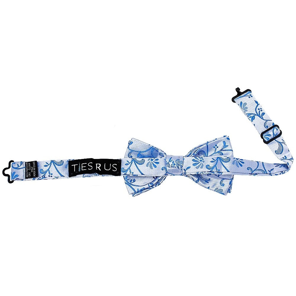 Pre Tied Royal Blue Floral Boys Bow Tie And Pocket Square Set 3