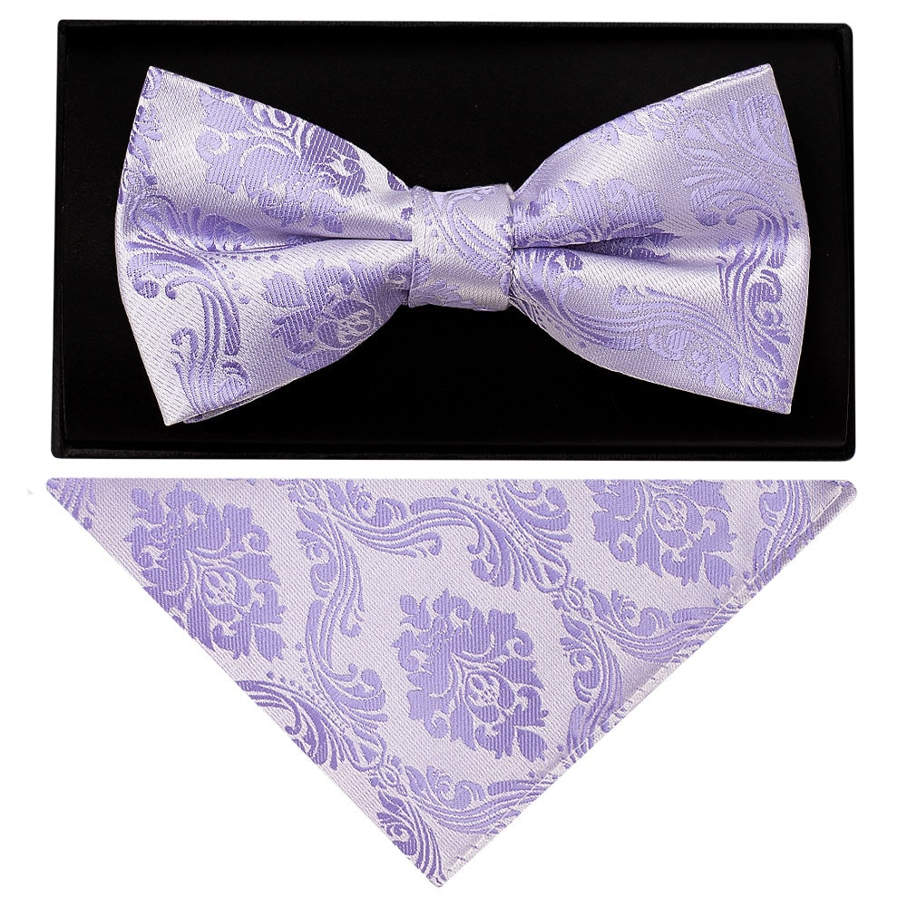 Lilac Paisley Handmade Mens Bow Tie And Pocket Square Set 1