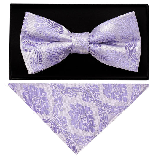Lilac Paisley Handmade Mens Bow Tie And Pocket Square Set 1